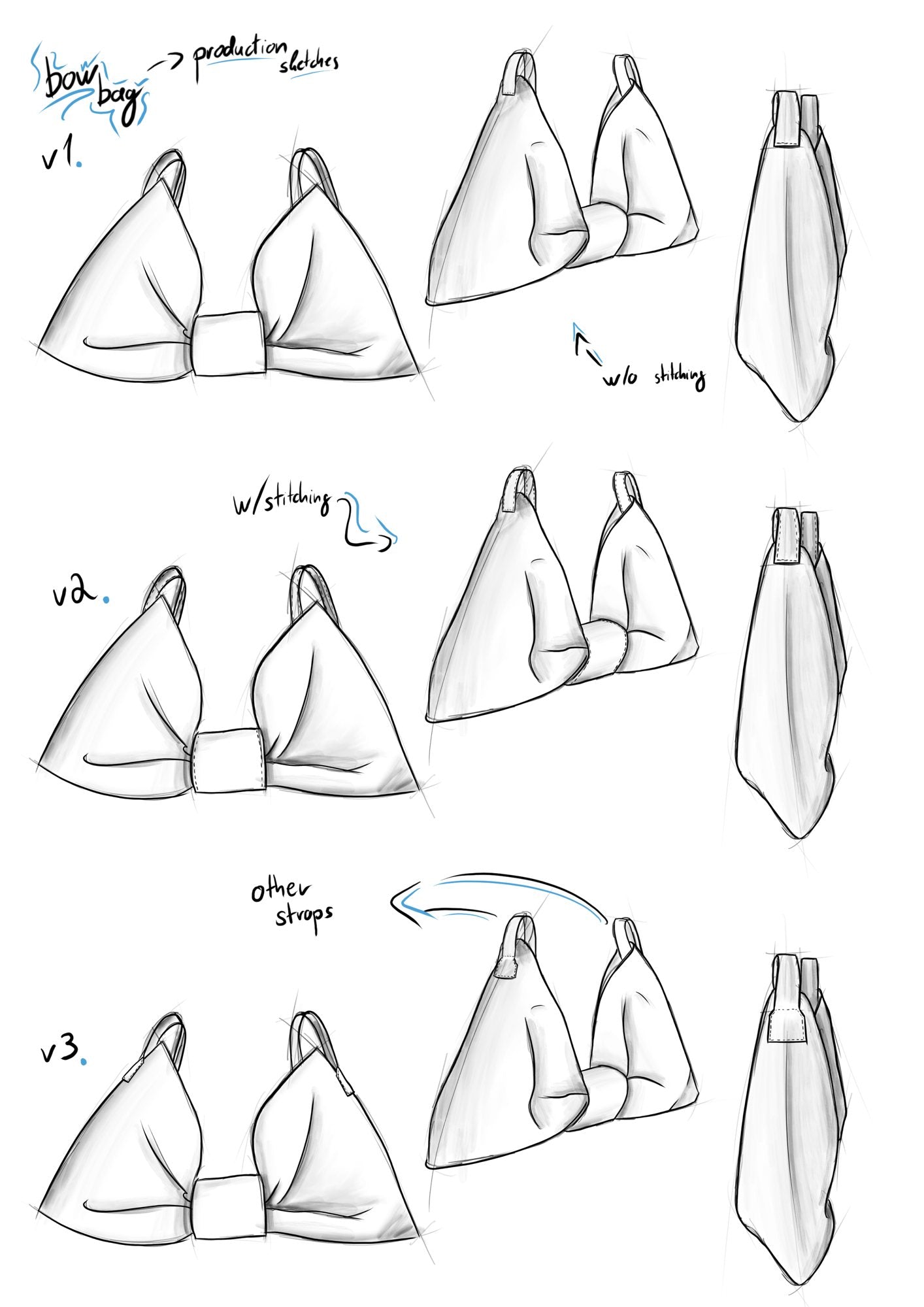 Production sketches v1 to v3